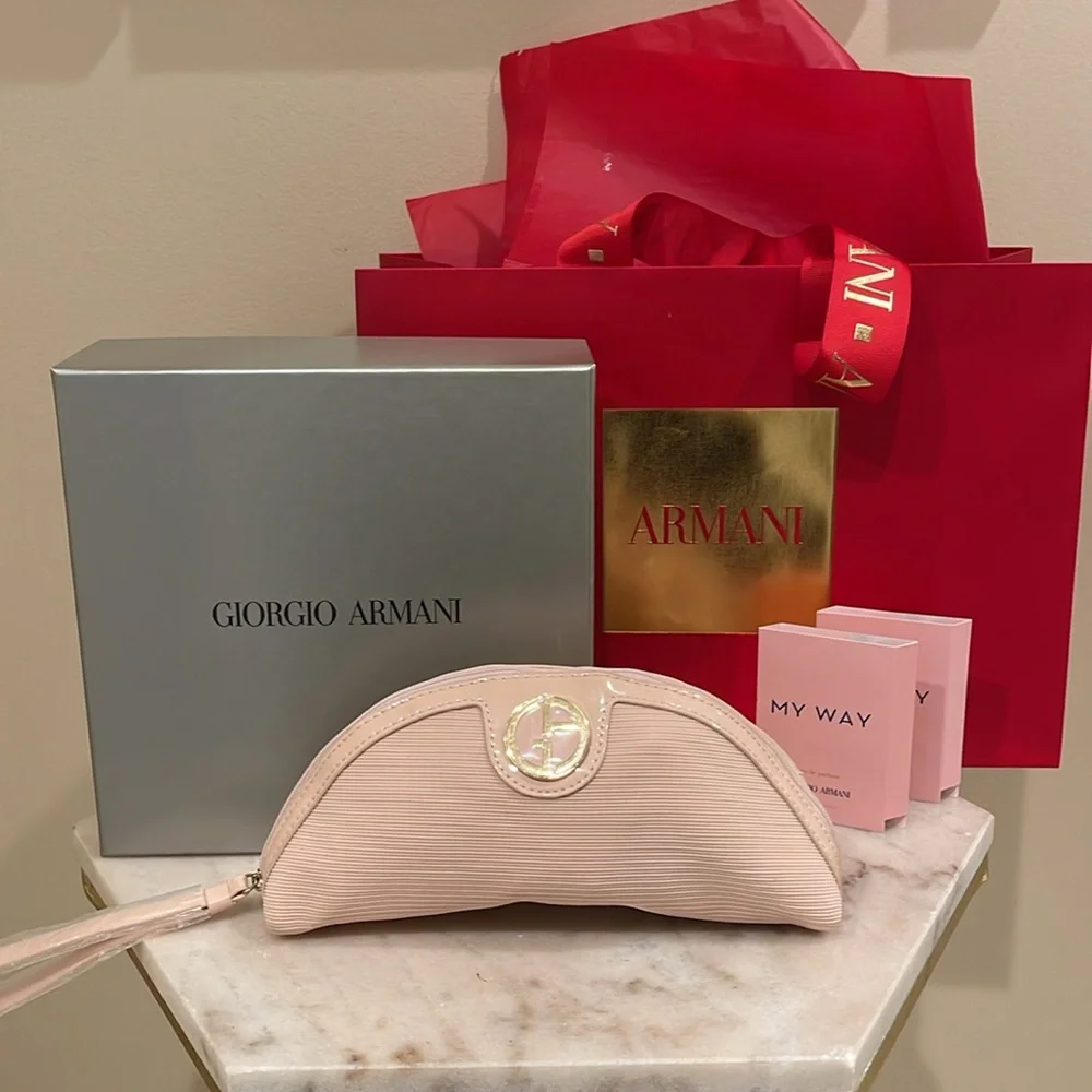 Giorgio Armani, pink zip around cosmetic bag
